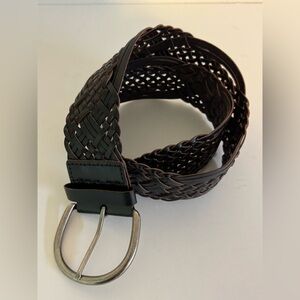 Women’s Woven wide Leather Belt - Dark Brown Size XS